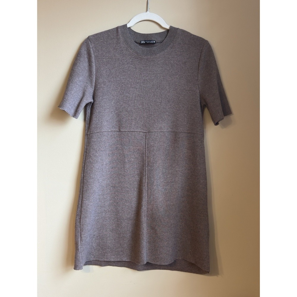 ZARA Women's Knit Short Sleeve Dress Size Small In Heather Brown